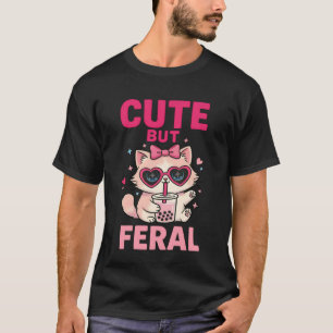 Cute But Feral Kawaii Cat with Boba Tea Pastel Got T-Shirt
