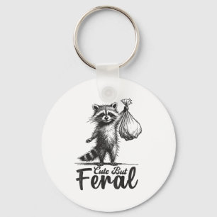 Cute But Feral Panda Racoon Costume Funny Racoon Key Ring