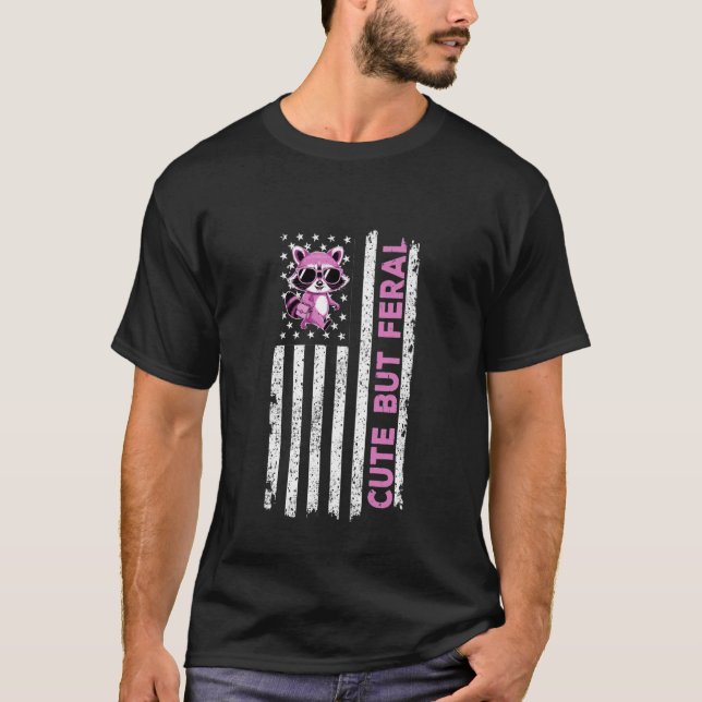 Cute But Feral Raccoon American Flag USA Women Gir T-Shirt (Front)