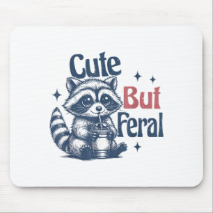 Cute But Feral Raccoon Drinking Boba Toddler Vinta Mouse Pad
