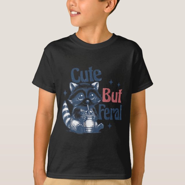 Cute But Feral Raccoon Drinking Boba Toddler Vinta T-Shirt (Front)