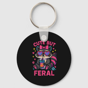 Cute But Feral Raccoon Meme Funny Animal Gles Retr Key Ring
