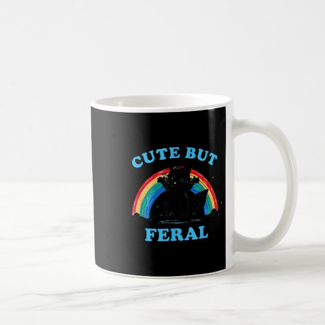 Cute But Feral Raccoon With Rainbow Funny Raccoon  Coffee Mug (Right)