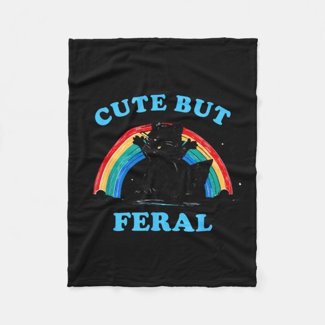 Cute But Feral Raccoon With Rainbow Funny Raccoon  Fleece Blanket (Front)
