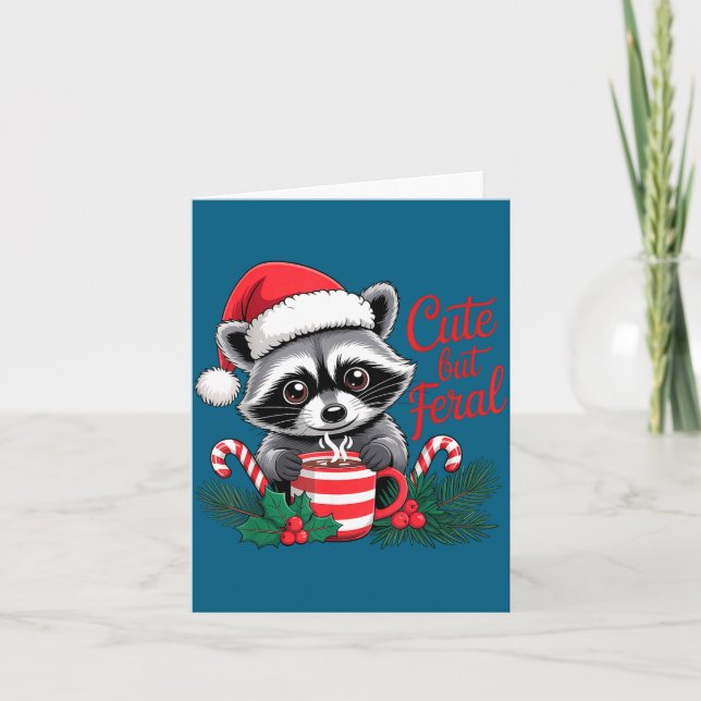 Cute But Feral Raccoon With Santa Hat Xmas Cute Ch Card (Front)