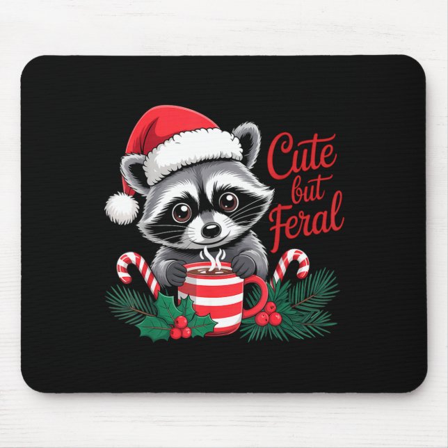 Cute But Feral Raccoon With Santa Hat Xmas Cute Ch Mouse Pad (Front)