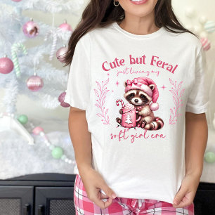 Cute but Feral Racoon Girl Pink Christmas Tri-Blend Shirt