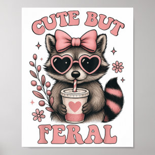 Cute But Feral Racoon Sungles Funny Meme Summer  Poster