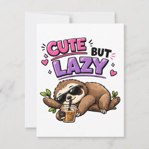 Cute but lazy sloth with iced coffee invitation