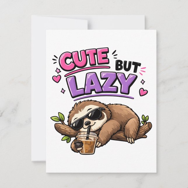 Cute but lazy sloth with iced coffee invitation (Front)