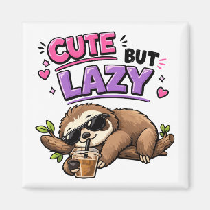 Cute but lazy sloth with iced coffee magnet