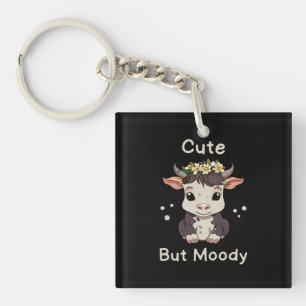 Cute But Moody Cow Lovers Farm Baby Cow Key Ring