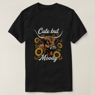 Cute but Moody Highland Cow Sunflowers Butterflies T-Shirt