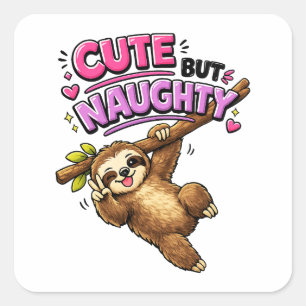 Cute but naughty sloth square sticker