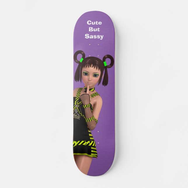 Cute But Sassy Anime Kawaii Girl With Attitude 3D Skateboard (Front)