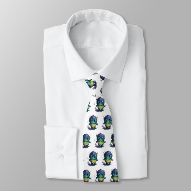 Cute But Scary Cartoon Monster Design Tie (Tied)