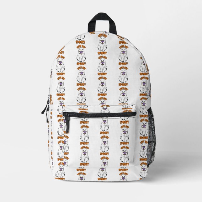 Cute but Spooky Halloween Ghost Holding a Pumpkin  Printed Backpack (Front)