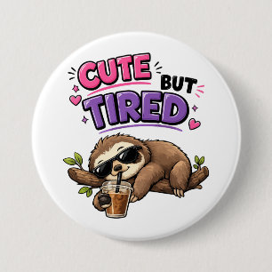 Cute but tired sloth with iced coffee 7.5 cm round badge