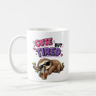 Cute but tired sloth with iced coffee mug