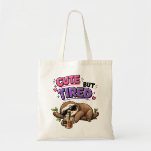 Cute but tired sloth with iced coffee tote bag