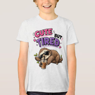 Cute but tired sloth with iced coffee Tri-Blend shirt
