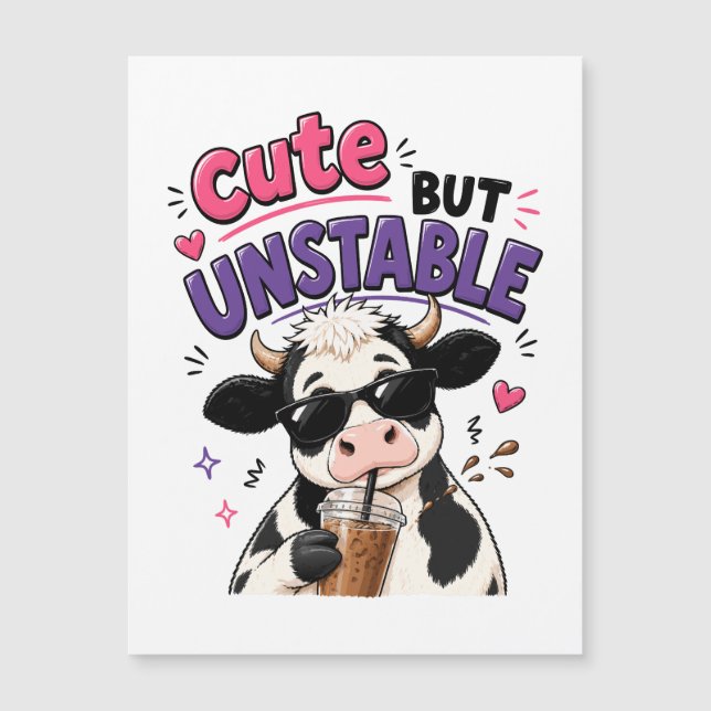 Cute but unstable cow with iced coffee (Front)
