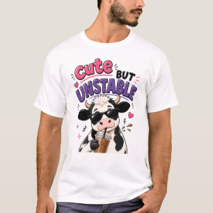 Cute but unstable cow with iced coffee T-Shirt