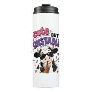 Cute but unstable cow with iced coffee thermal tumbler