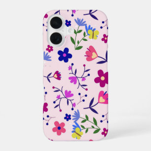 Cute Butterflies and Flowers on Pink iPhone 16 Case