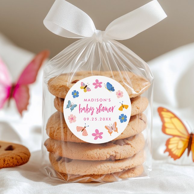 Cute Butterflies Baby Shower Classic Round Sticker (Creator Uploaded)