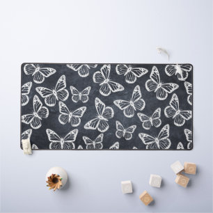 Cute Butterflies Elegant Chic Pattern Grey & White Desk Mat