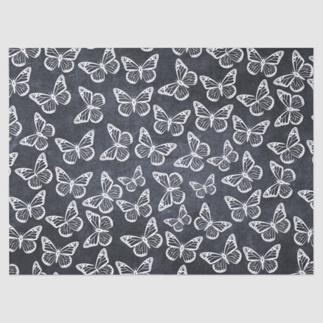   Cute Butterflies Elegant Chic Pattern White Grey Tissue Paper (Front)