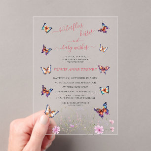 Cute Butterflies Kisses Baby Wishes Baby Shower Acrylic Invitations