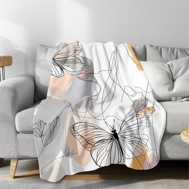 Cute Butterflies Line Art Pattern Fleece Blanket (Creator Uploaded)