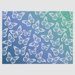 Cute Butterflies Pretty Festive Pattern White Blue Tissue Paper