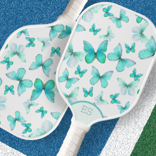 Cute butterflies teal pickleball paddle