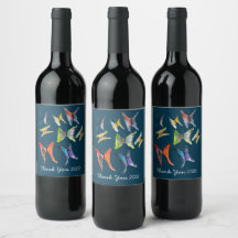 Cute butterflies watercolor art wine label