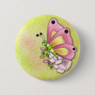 Cute butterfly and flowers 6 cm round badge