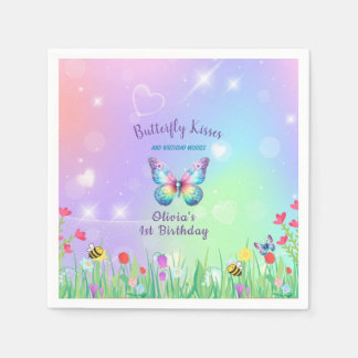 Cute Butterfly Birthday for Girl Paper Plates Napkin