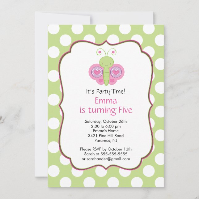 Cute Butterfly Birthday Party Invitation (Front)