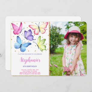 Cute Butterfly Birthday Photo Invitation