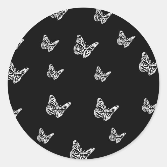 Cute butterfly black and white pattern, aesthetic  classic round sticker (Front)