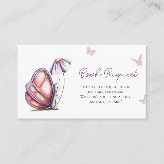 Cute Butterfly Book Request Baby Shower Enclosure Card (Front)