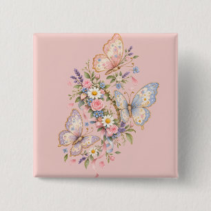 Cute Butterfly Celebration in a Vintage European 15 Cm Square Badge