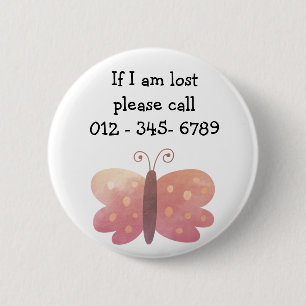 Cute Butterfly  Child Emergency Contact 6 Cm Round Badge