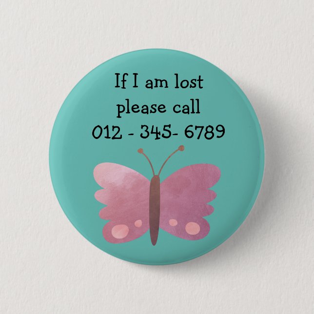 Cute Butterfly  Child Emergency Contact Button (Front)