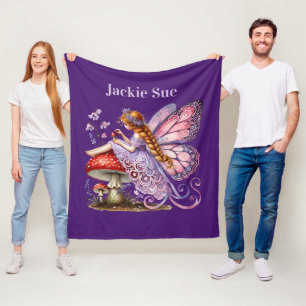 Cute Butterfly fairy add name girls  Fleece Blanket