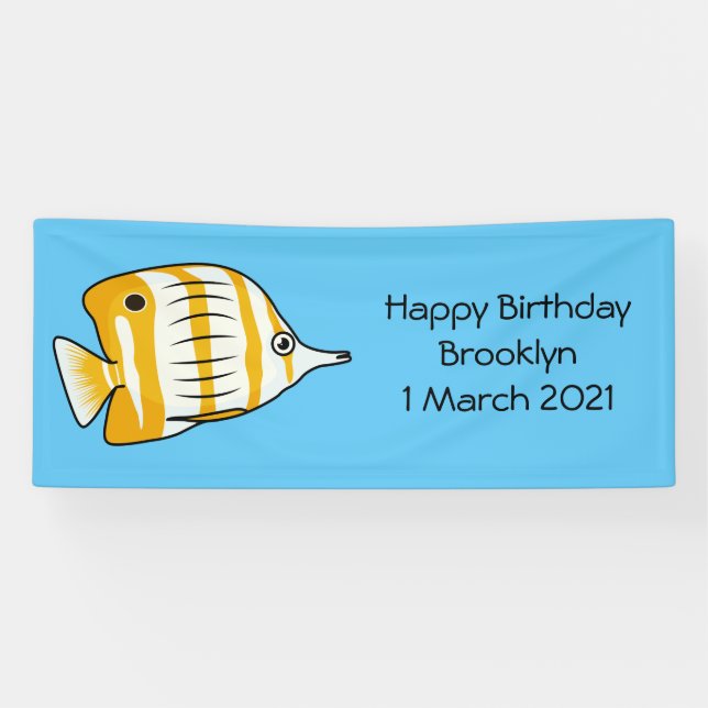 Cute butterfly fish cartoon illustration banner (Horizontal)