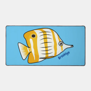 Cute butterfly fish cartoon illustration desk mat