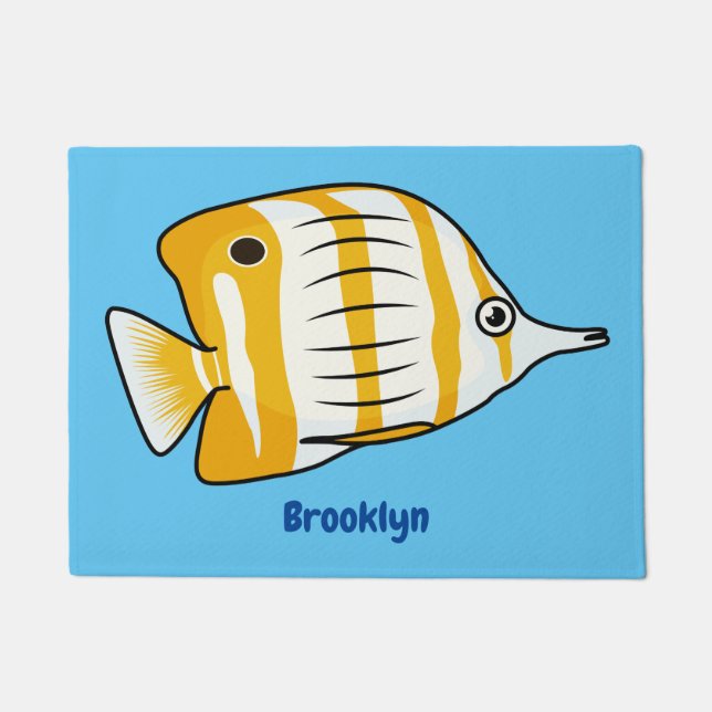 Cute butterfly fish cartoon illustration doormat (Front)